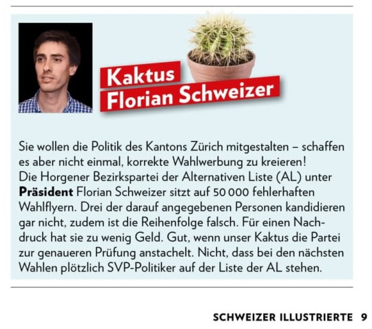 Der korrigierte Wahlflyer und ein „Kaktus“