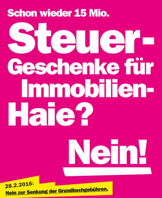 NEIN zur Reduktion der Grundbuchgebühren!
